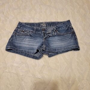 Jade Washed Blue Denim Shortie Shorts